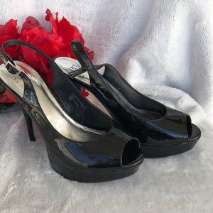 Sexy black patent platform shoes